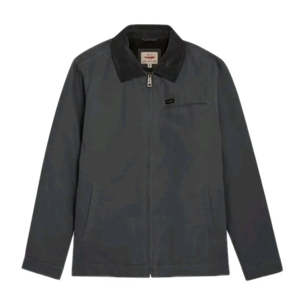 Wrangler Mens Jacket Gray Workwear Full-Zip Pockets Cotton Lined Midweight Small